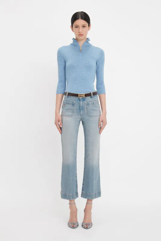 Half Zip Short Sleeve Knitted Top In Bluebell sold by Victoria Beckham