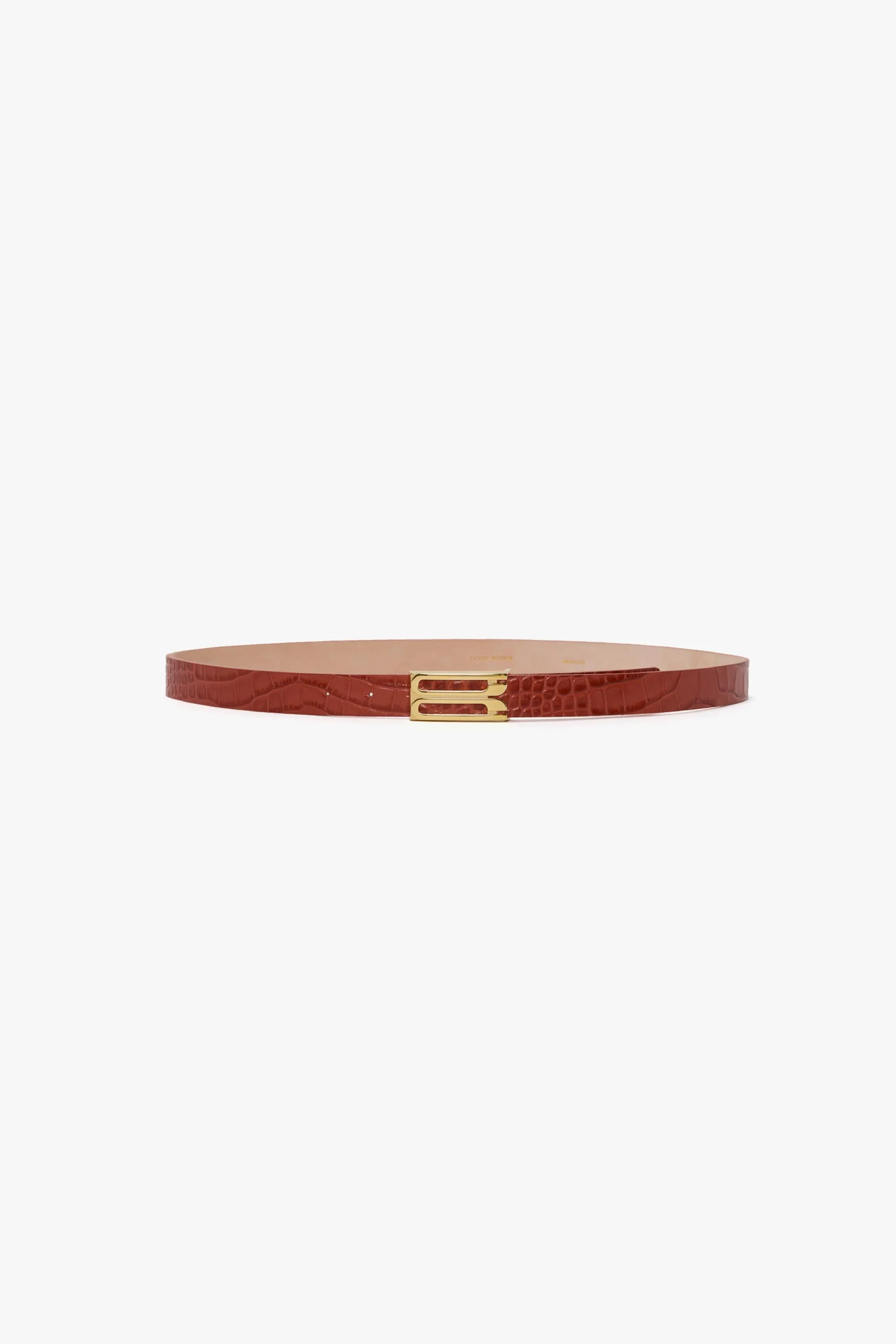 Frame Belt In Brick Red Croc Embossed Leather sold by Victoria Beckham