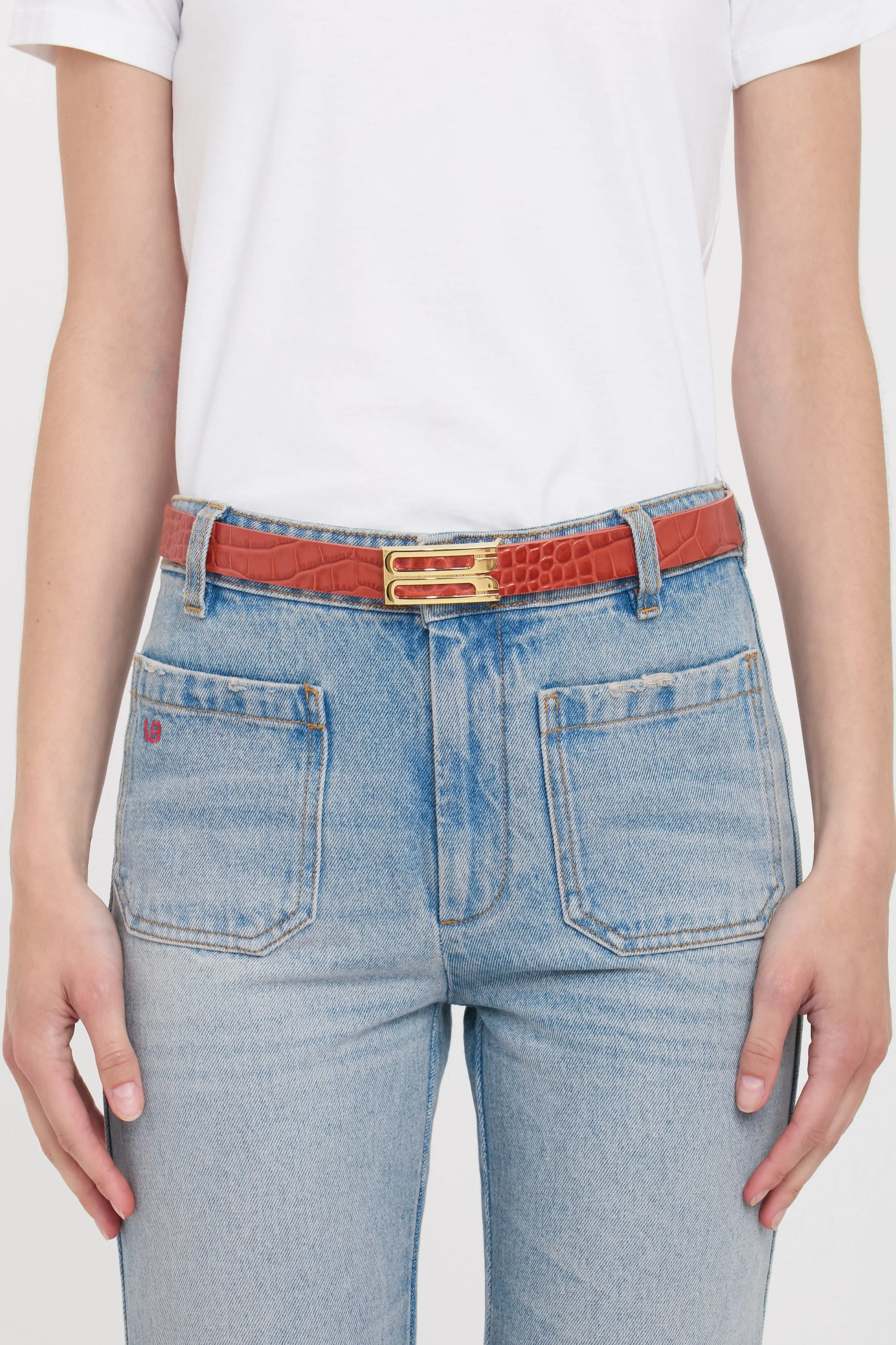 Frame Belt In Brick Red Croc Embossed Leather sold by Victoria Beckham product image thumbnail 3