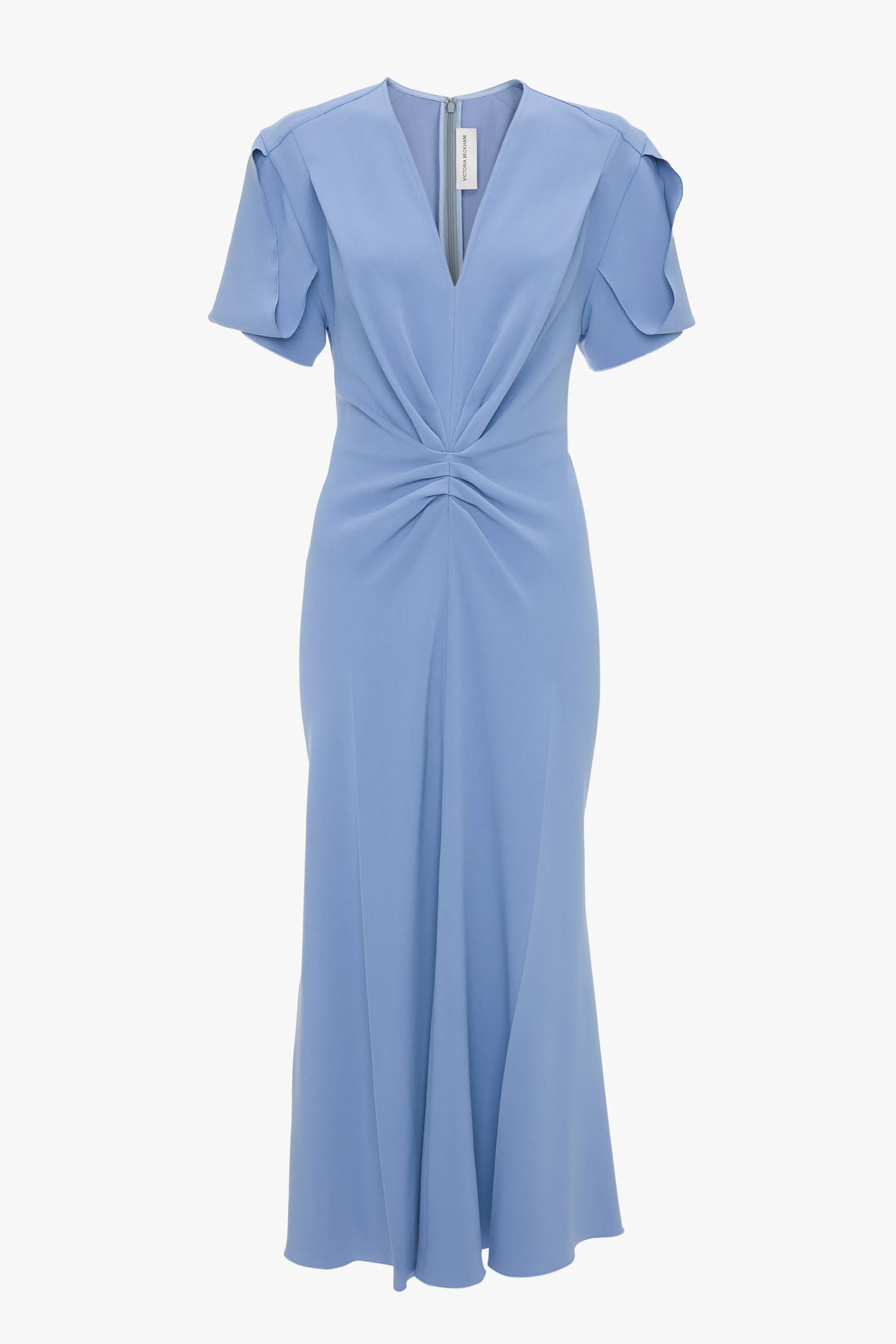 Gathered V-Neck Midi Dress In Bluebell sold by Victoria Beckham product image thumbnail 5