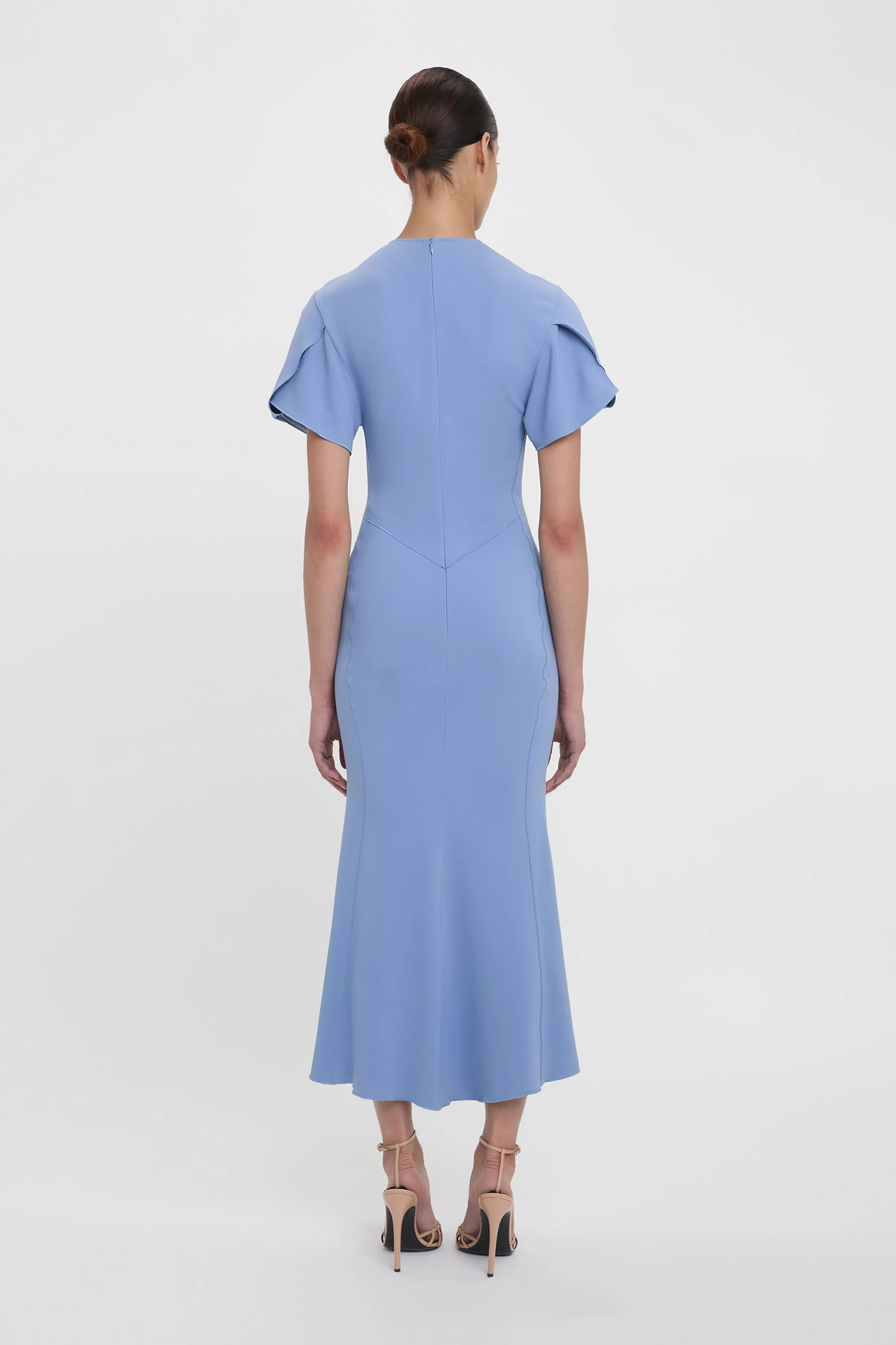 Gathered V-Neck Midi Dress In Bluebell sold by Victoria Beckham product image thumbnail 3