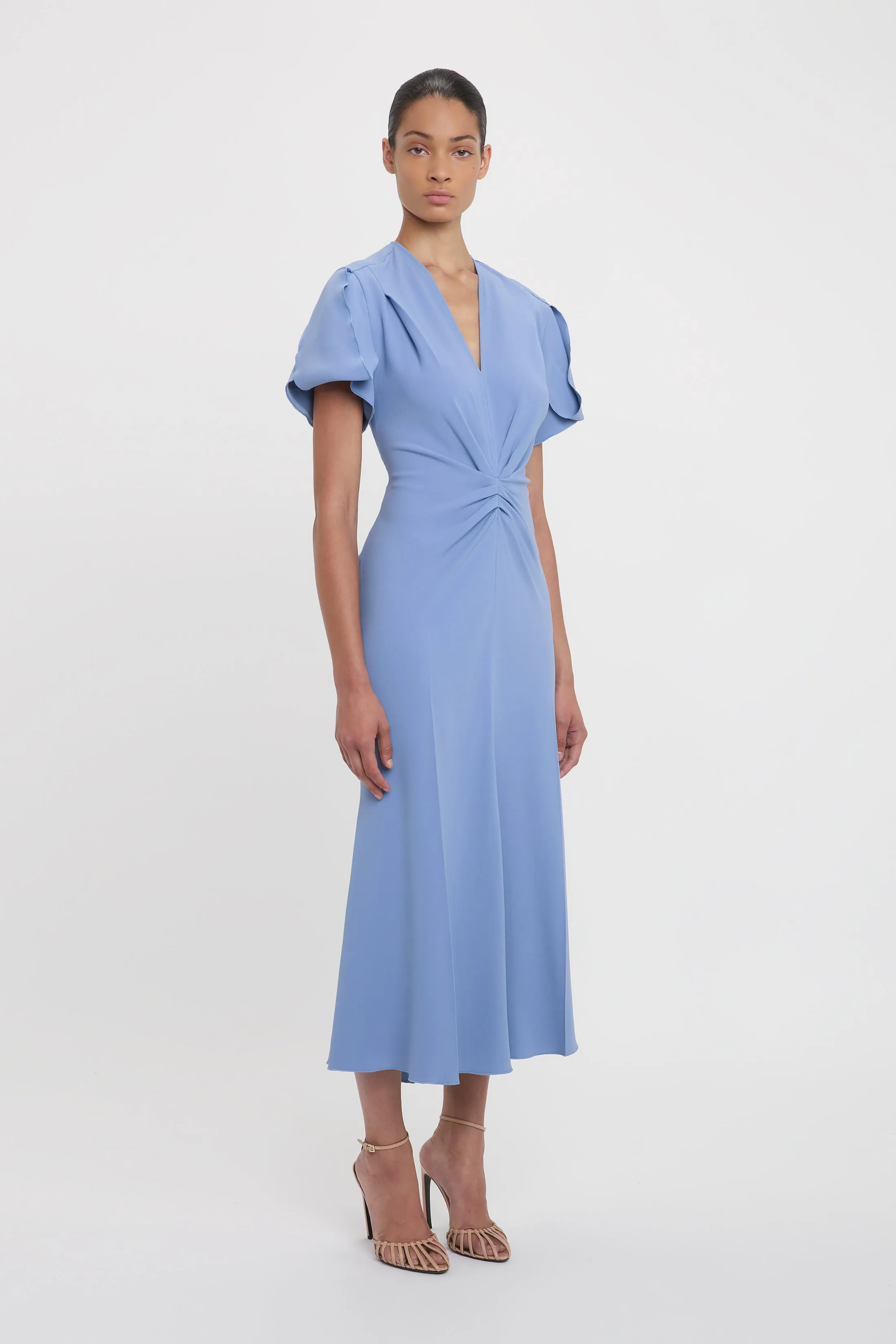 Gathered V-Neck Midi Dress In Bluebell sold by Victoria Beckham product image thumbnail 2