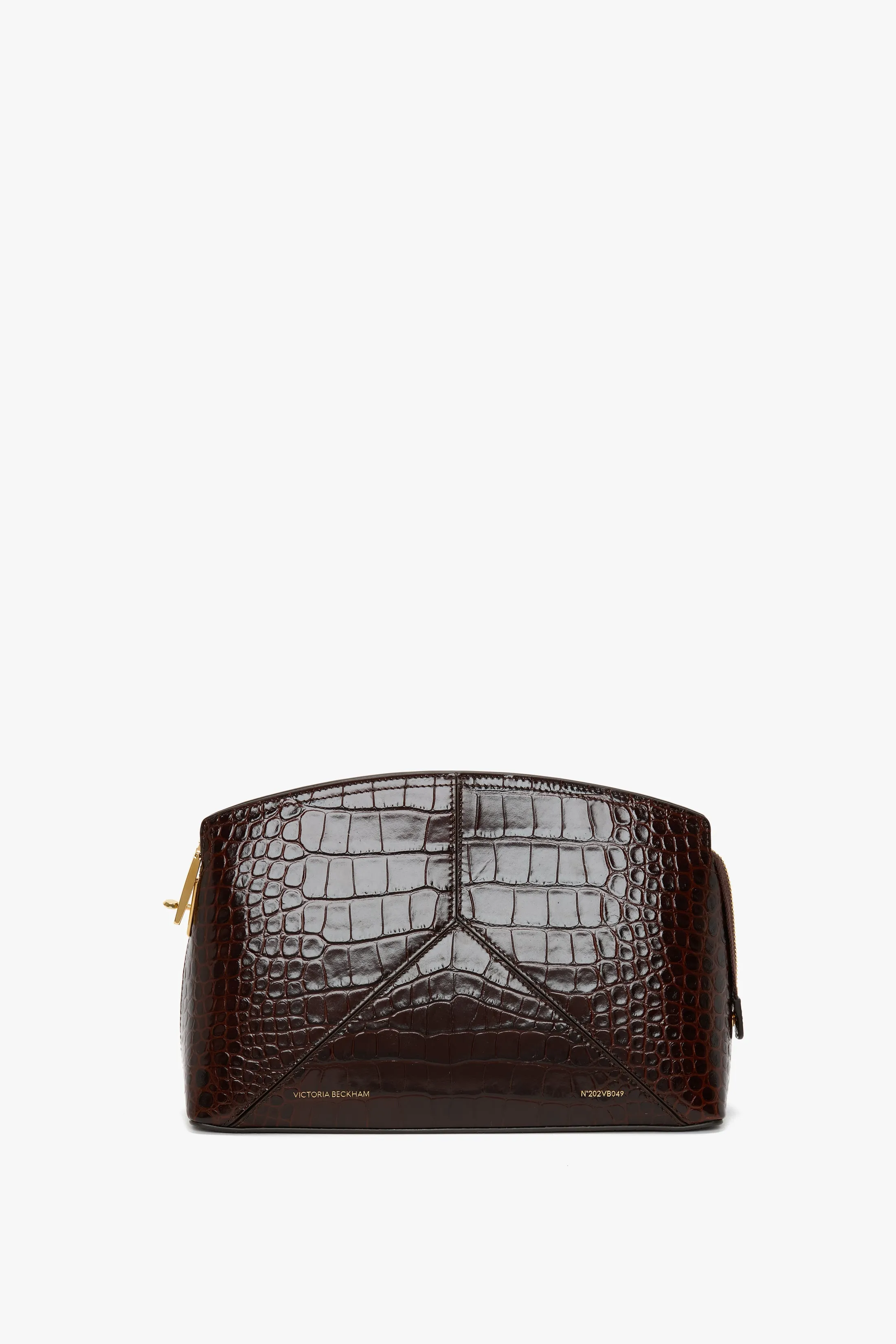 Victoria Clutch Bag In Dark Brown Croc Embossed Leather sold by Victoria Beckham
