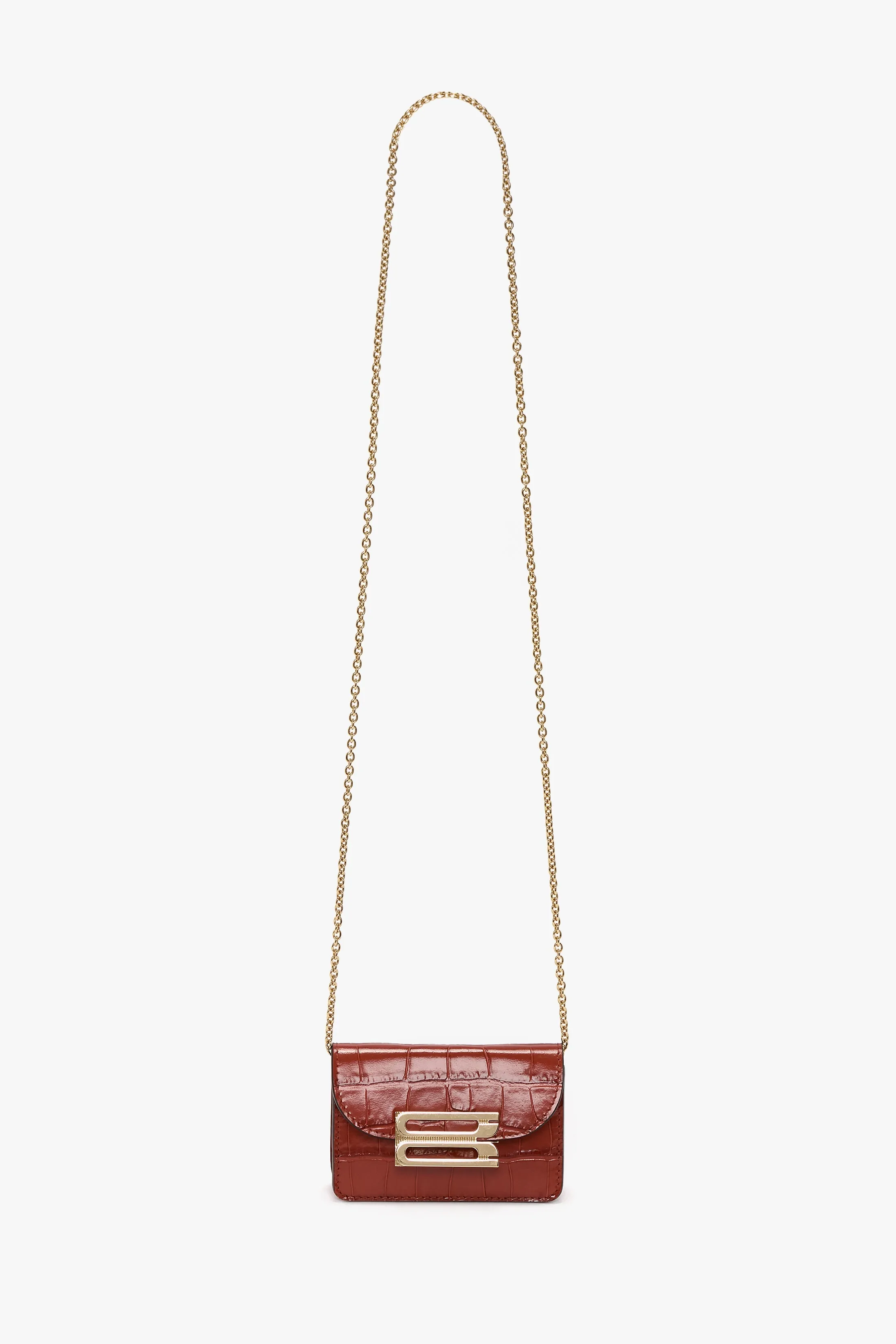 Micro Dorian Bag With Chain Strap In Brick Red Croc Embossed Leather sold by Victoria Beckham