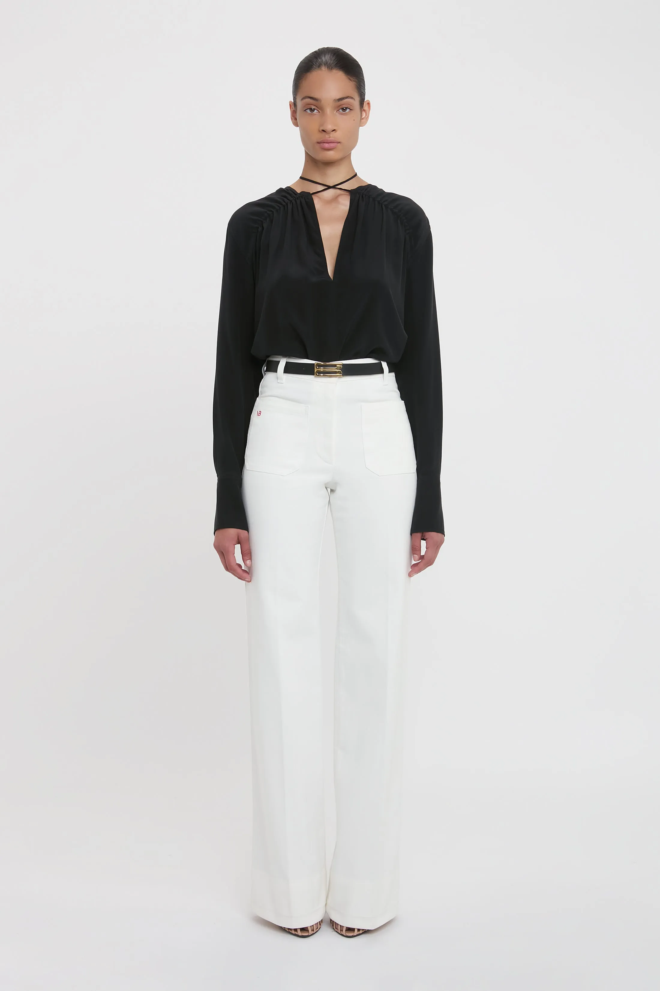 Gather Detail Tie Blouse In Black sold by Victoria Beckham