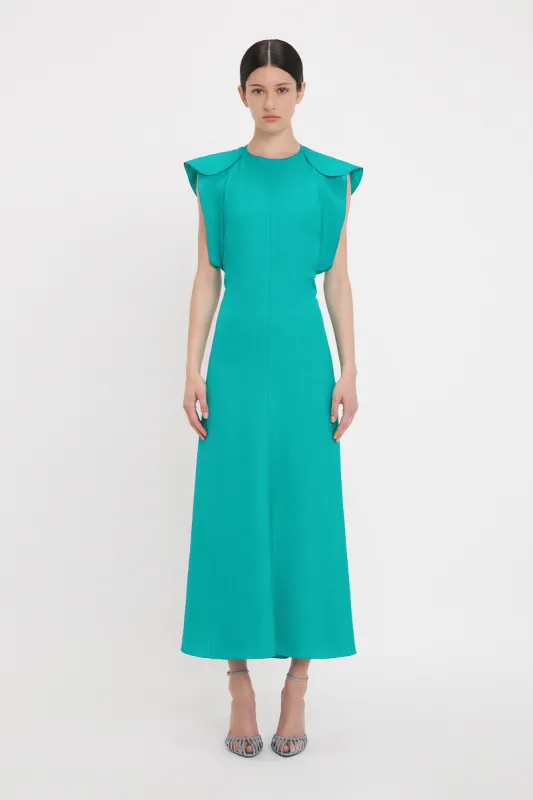 Folded Cap Sleeve Midi Dress In Peacock sold by Victoria Beckham
