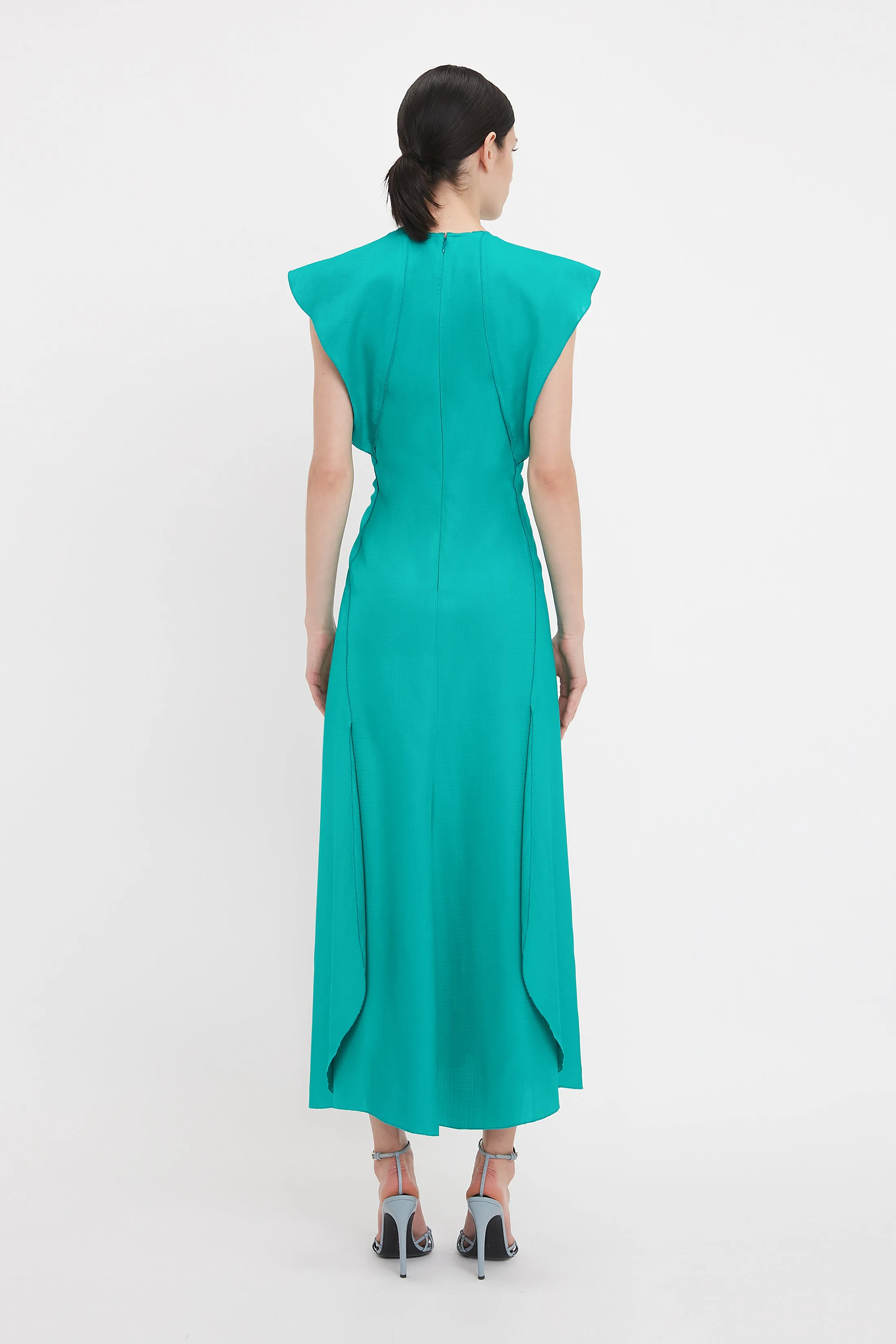 Folded Cap Sleeve Midi Dress In Peacock sold by Victoria Beckham product image thumbnail 3
