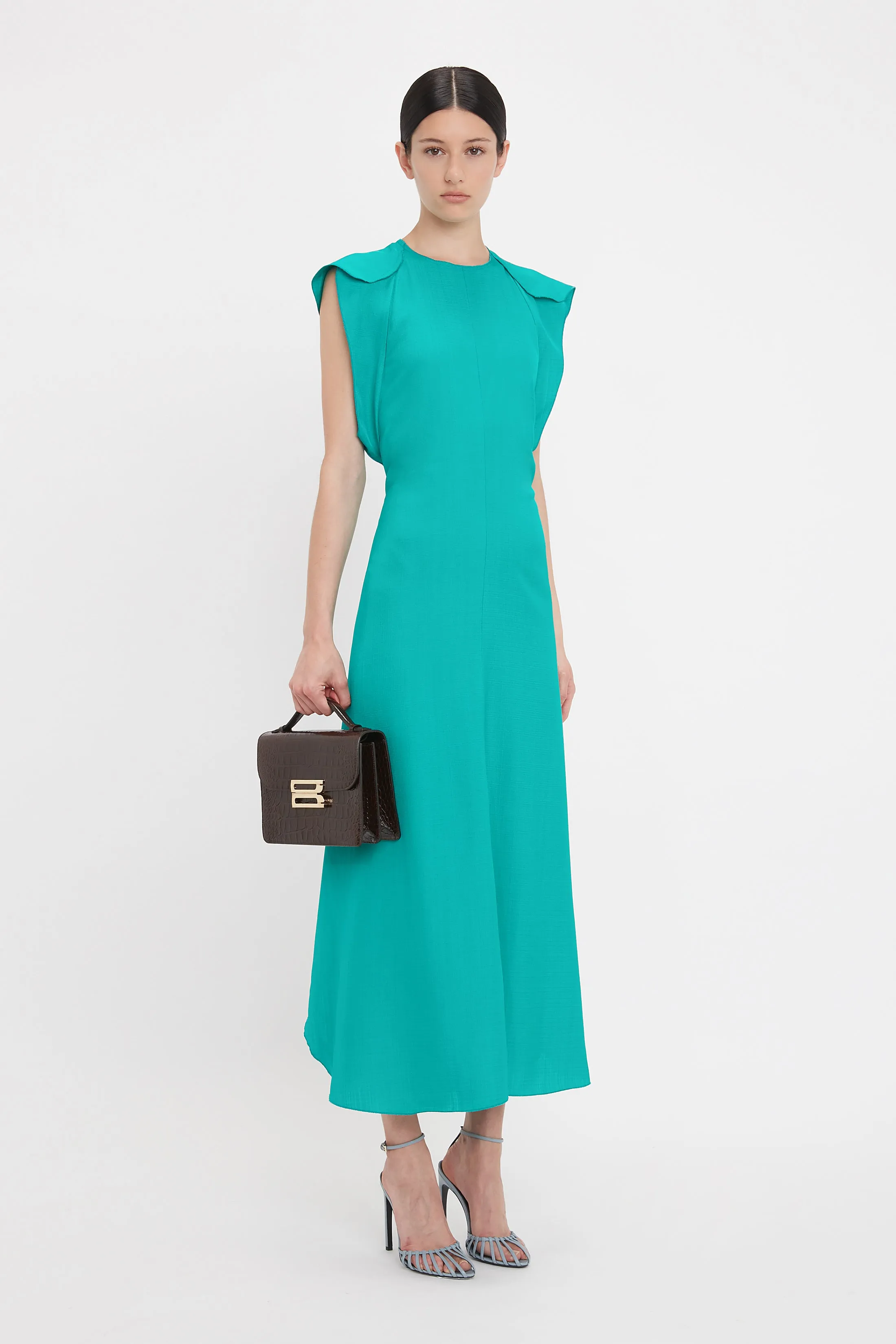 Folded Cap Sleeve Midi Dress In Peacock sold by Victoria Beckham product image thumbnail 2
