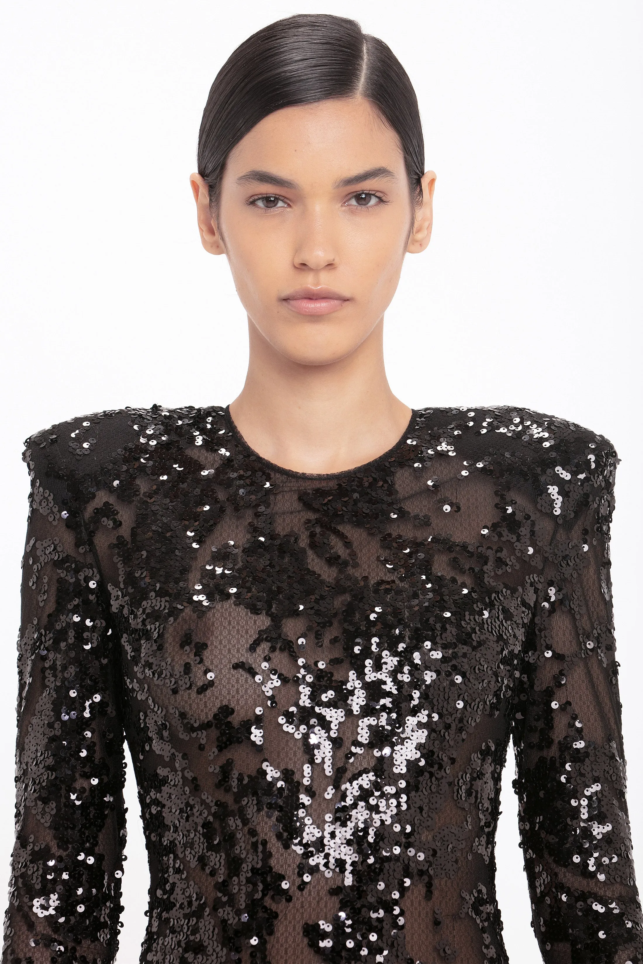 Long Sleeve Backless Sequin Gown In Black sold by Victoria Beckham product image thumbnail 4