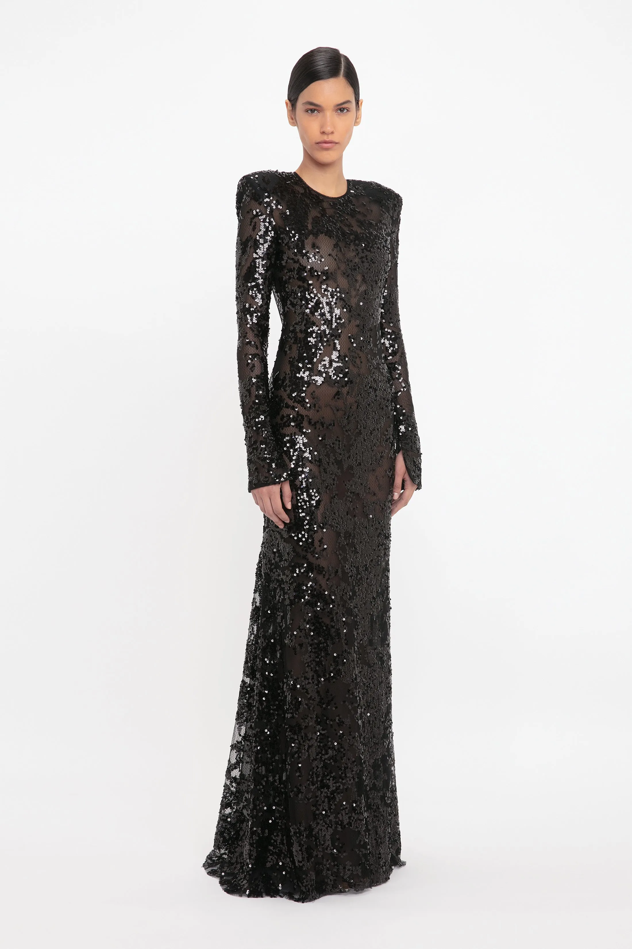 Long Sleeve Backless Sequin Gown In Black sold by Victoria Beckham product image thumbnail 2