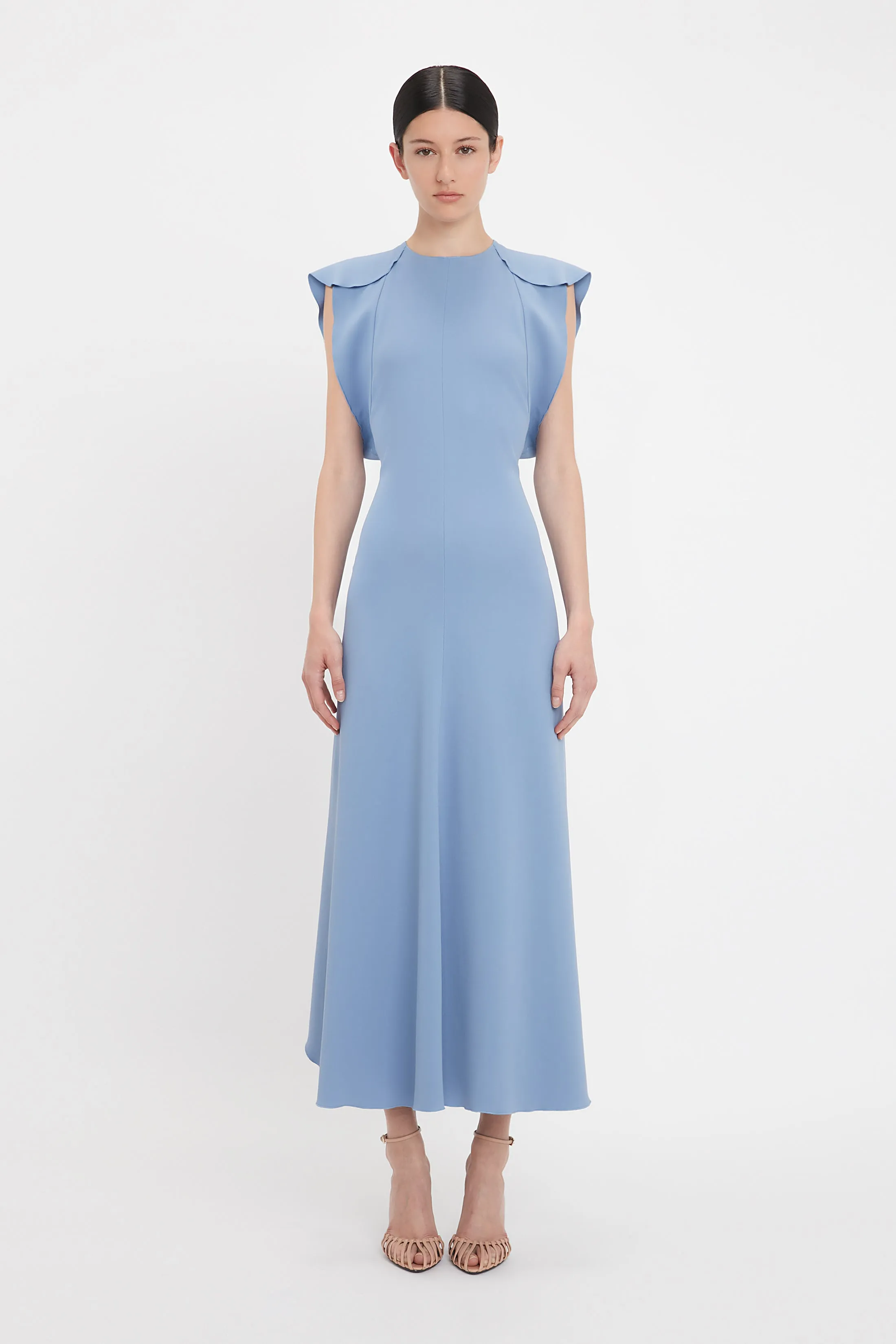 Folded Cap Sleeve Midi Dress In Bluebell sold by Victoria Beckham