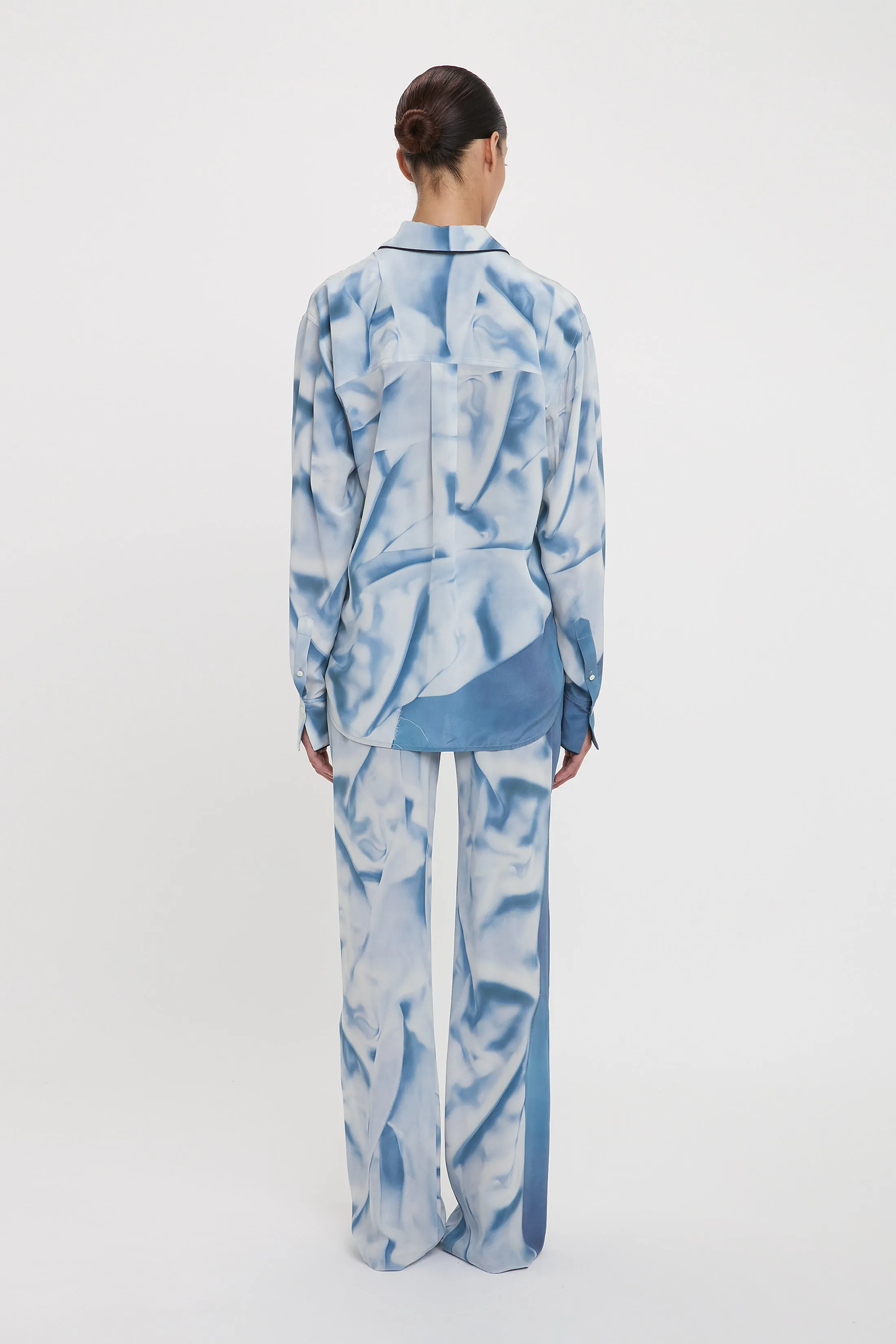 Pleat Detail Pyjama Trouser In Ice Blue Satin Flowers sold by Victoria Beckham product image thumbnail 3