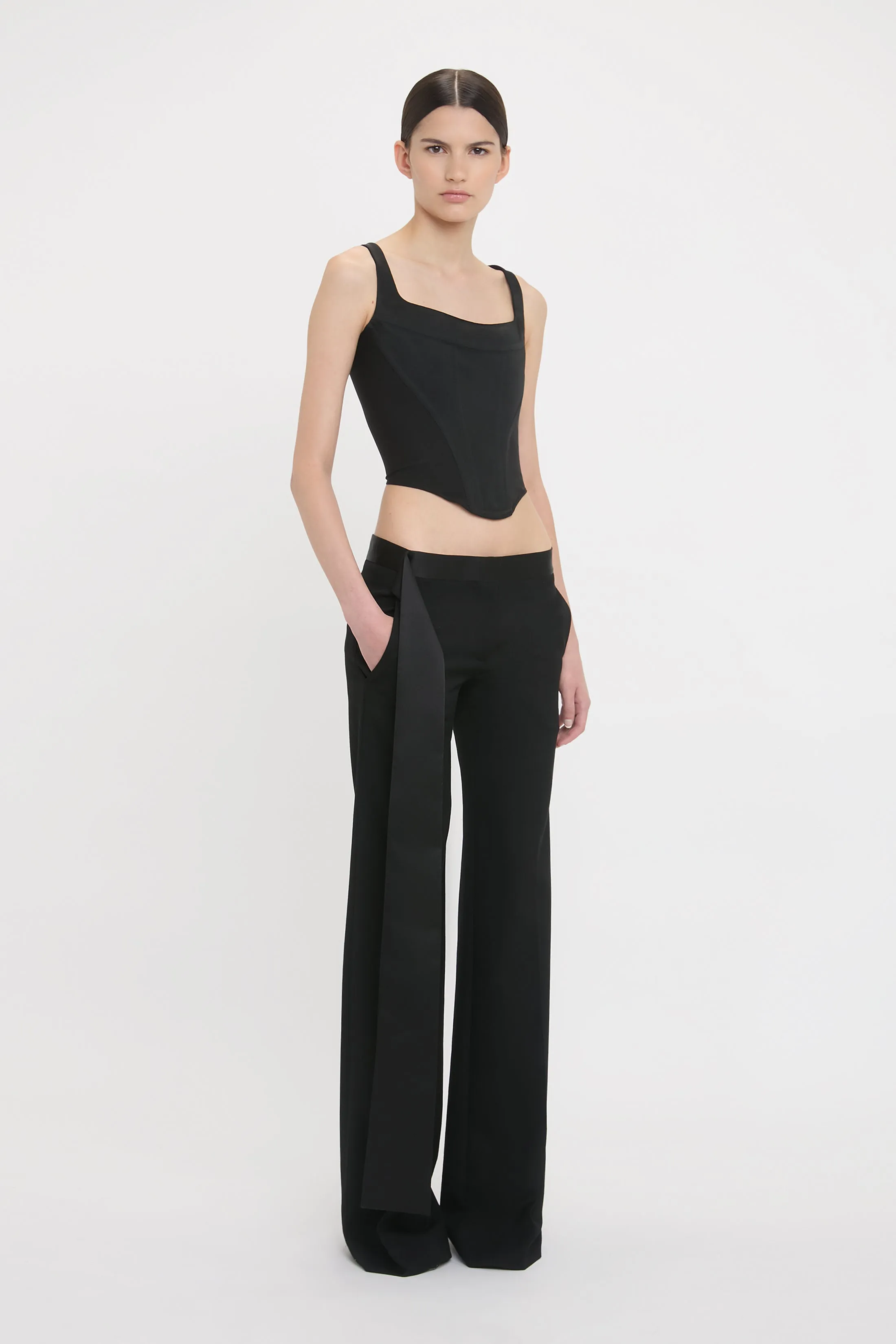 Satin Waistband Trouser In Black sold by Victoria Beckham product image thumbnail 2