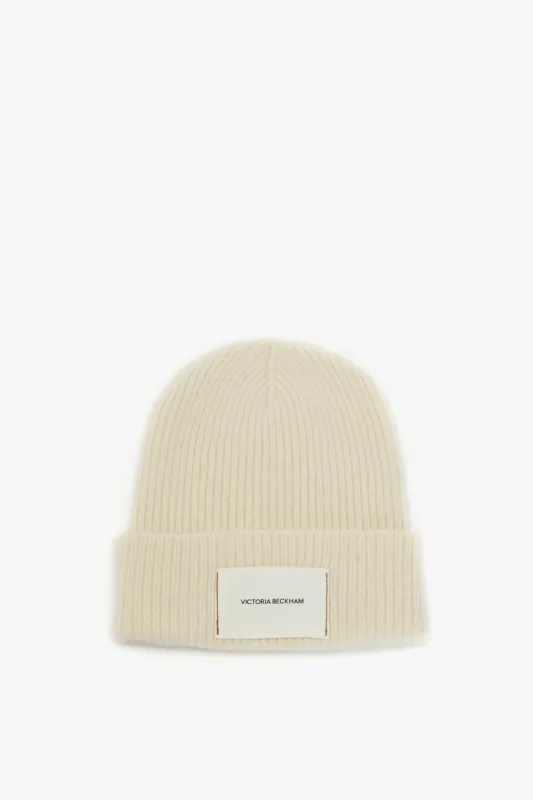 Logo Patch Beanie In Ivory-Camel sold by Victoria Beckham