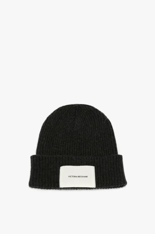 Logo Patch Beanie In Charcoal-Light Blue sold by Victoria Beckham