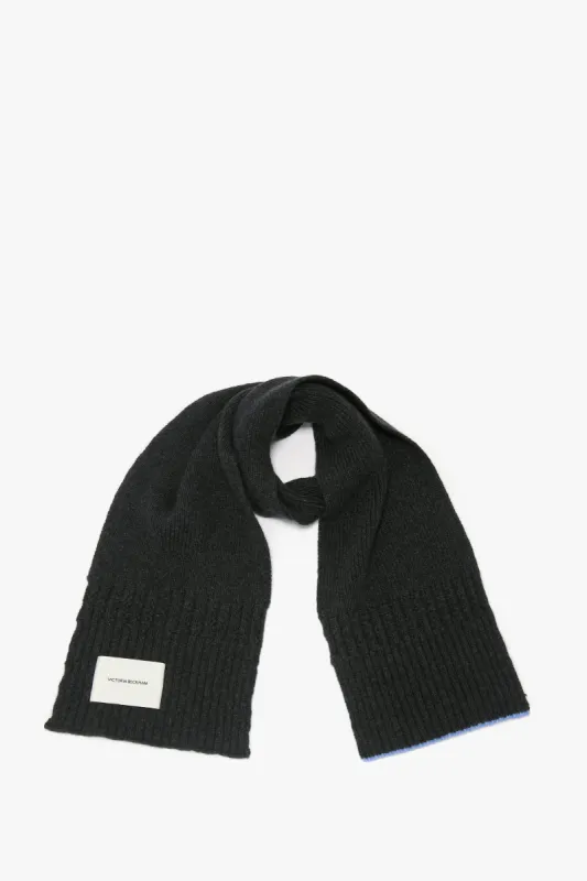 Logo Patch Scarf In Charcoal-Light Blue sold by Victoria Beckham