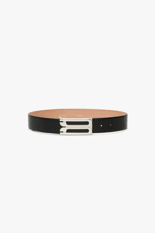 Silver Buckle Jumbo Dorian Belt In Black Grained Leather sold by Victoria Beckham