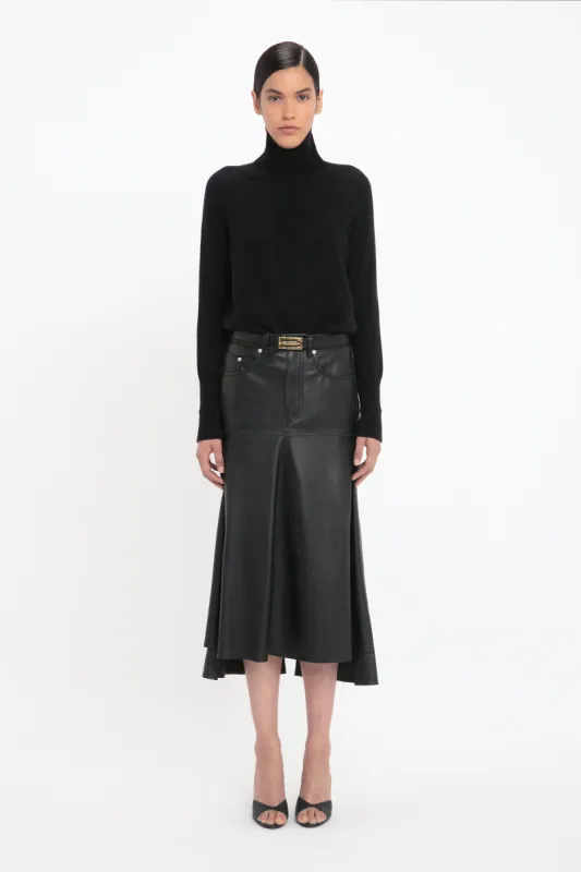 Panelled Flare Skirt In Soft Black Leather sold by Victoria Beckham