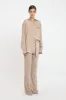 Pleat Detail Pyjama Trouser In Tobacco-Midnight sold by Victoria Beckham