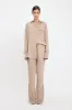 Pleat Detail Pyjama Trouser In Tobacco-Midnight sold by Victoria Beckham
