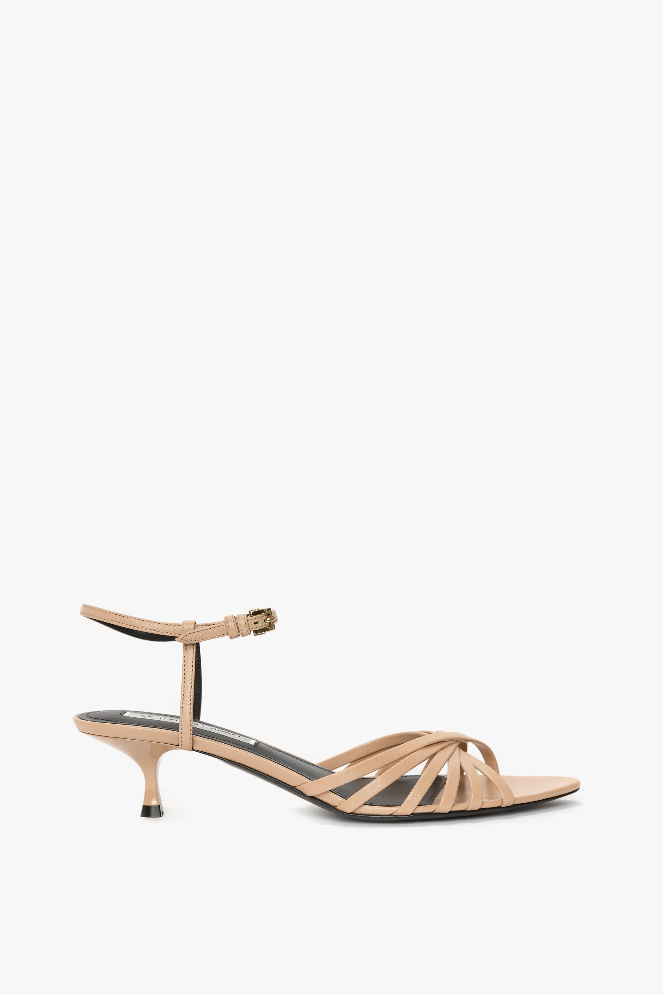 Open Toe Cage Kitten Heel In Taupe Leather sold by Victoria Beckham