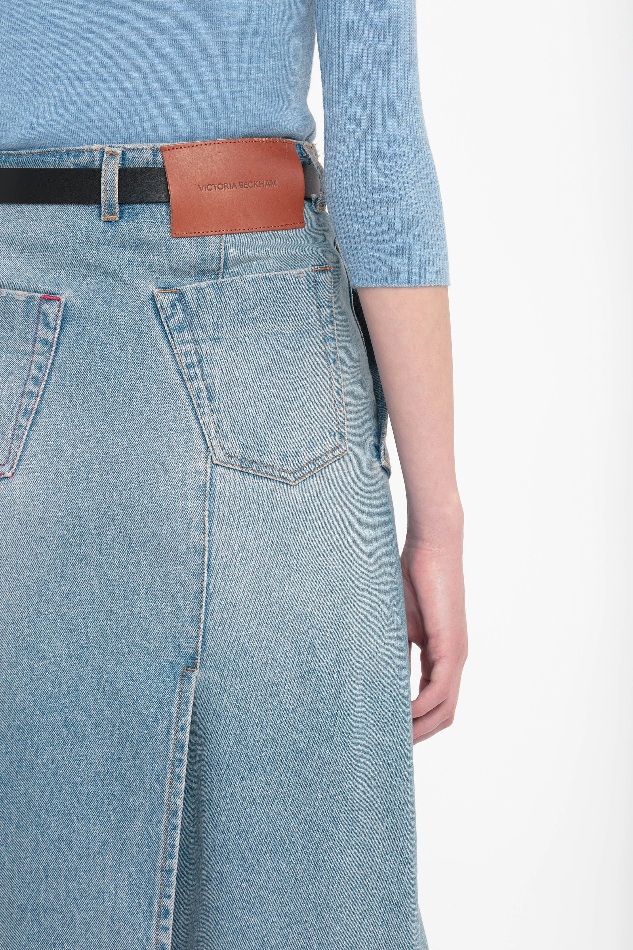 Denim Wrap Detail Skirt In Pale Blue Wash sold by Victoria Beckham product image thumbnail 5