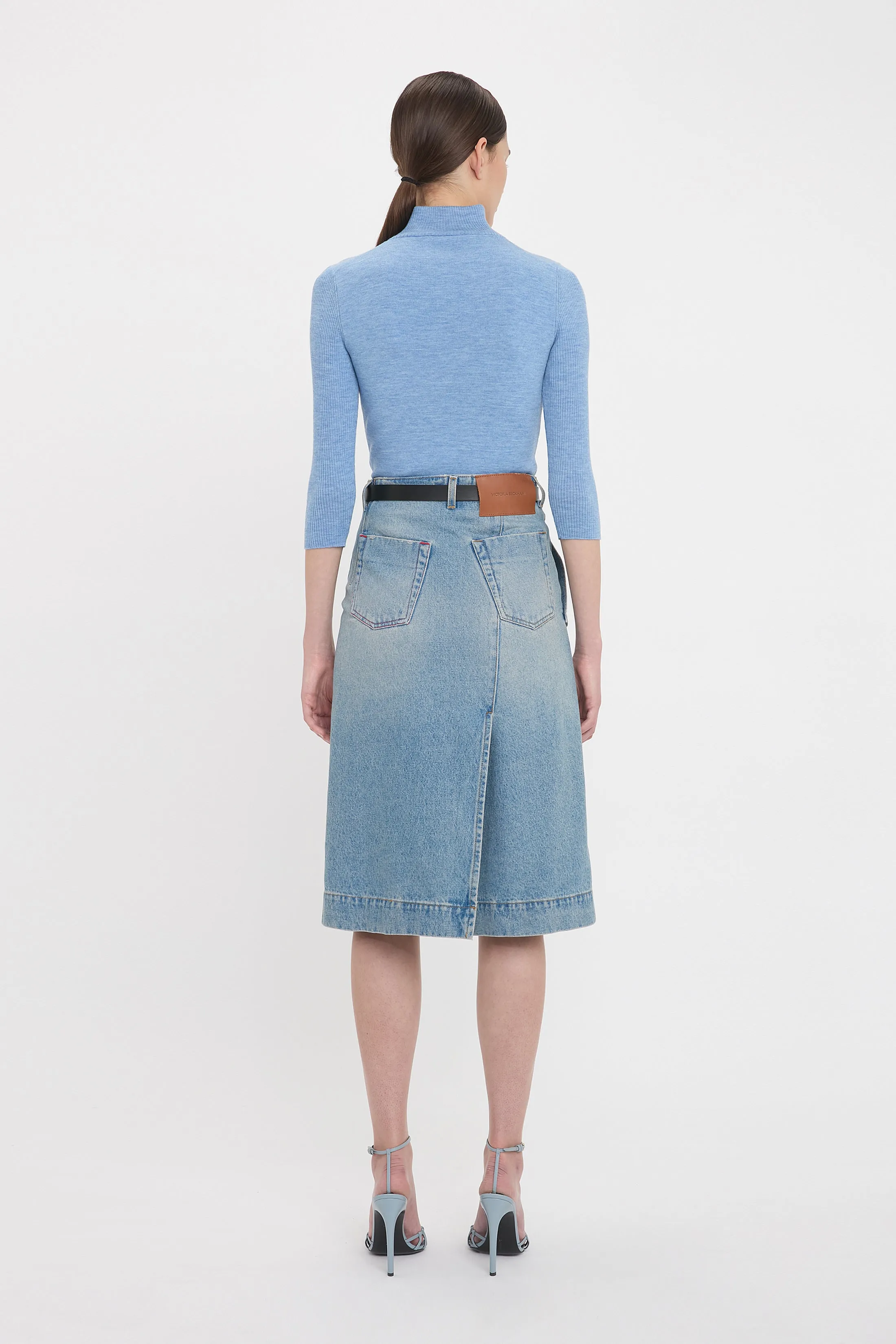 Denim Wrap Detail Skirt In Pale Blue Wash sold by Victoria Beckham product image thumbnail 3