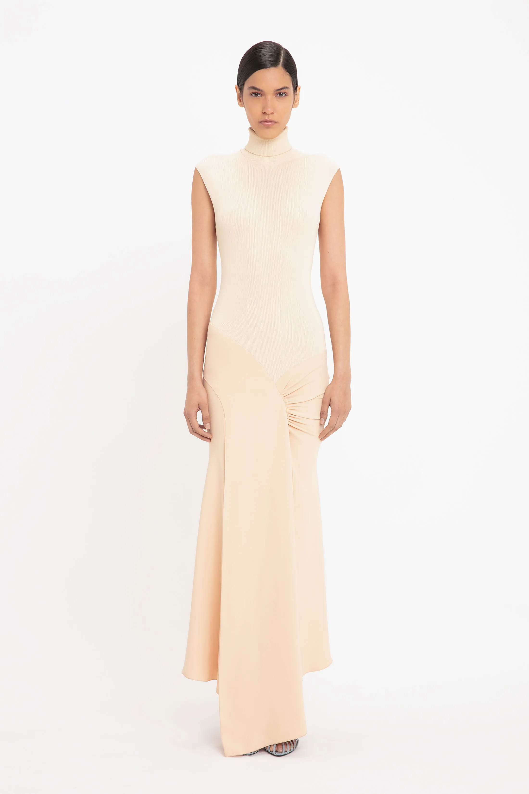 Cap Sleeve Knit Detail Midi In Pale Peach sold by Victoria Beckham