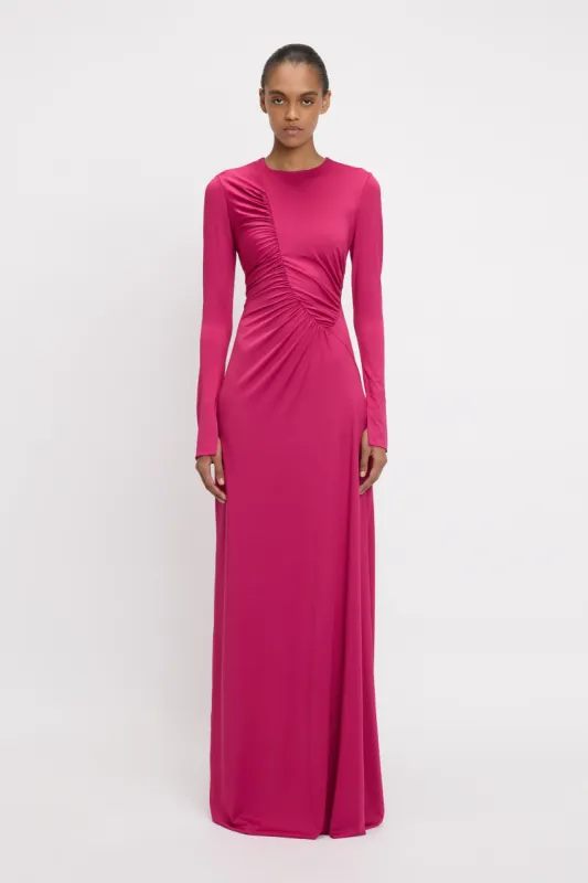 Ruched Detail Floor-Length Gown In Cherry sold by Victoria Beckham