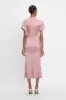 Gathered V-Neck Midi Dress In Peony sold by Victoria Beckham