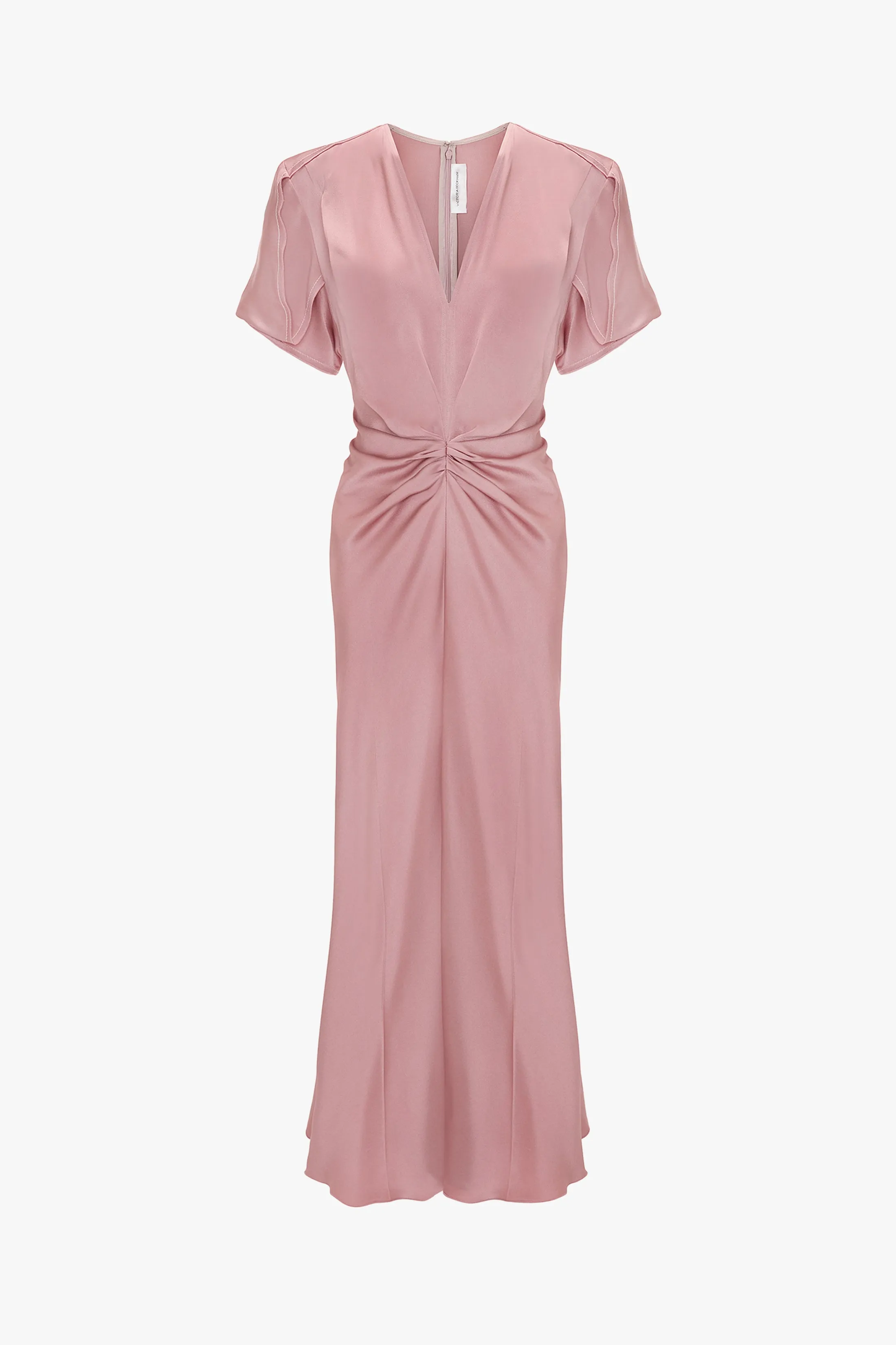 Gathered V-Neck Midi Dress In Peony sold by Victoria Beckham product image thumbnail 4