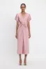Gathered V-Neck Midi Dress In Peony sold by Victoria Beckham
