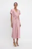 Gathered V-Neck Midi Dress In Peony sold by Victoria Beckham