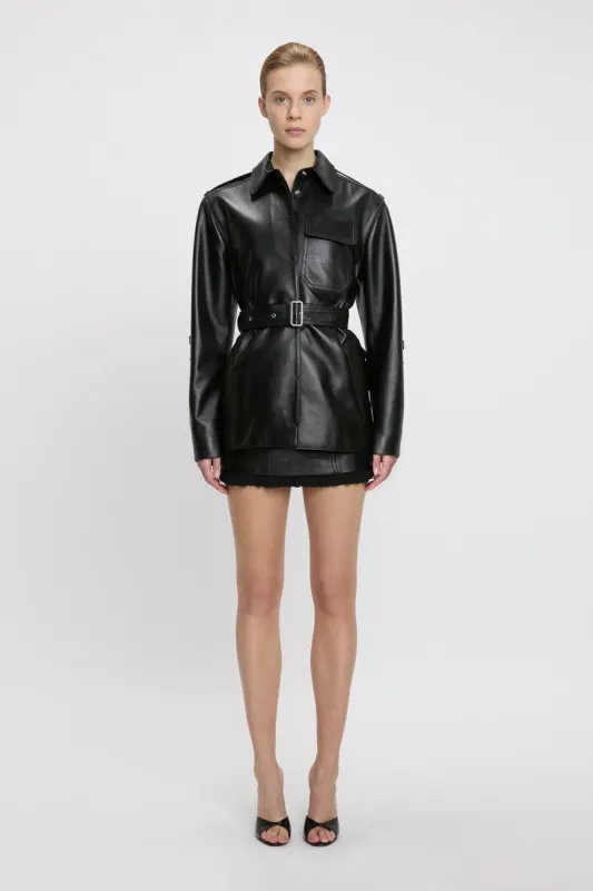 Belted Boxy Leather Jacket In Black sold by Victoria Beckham