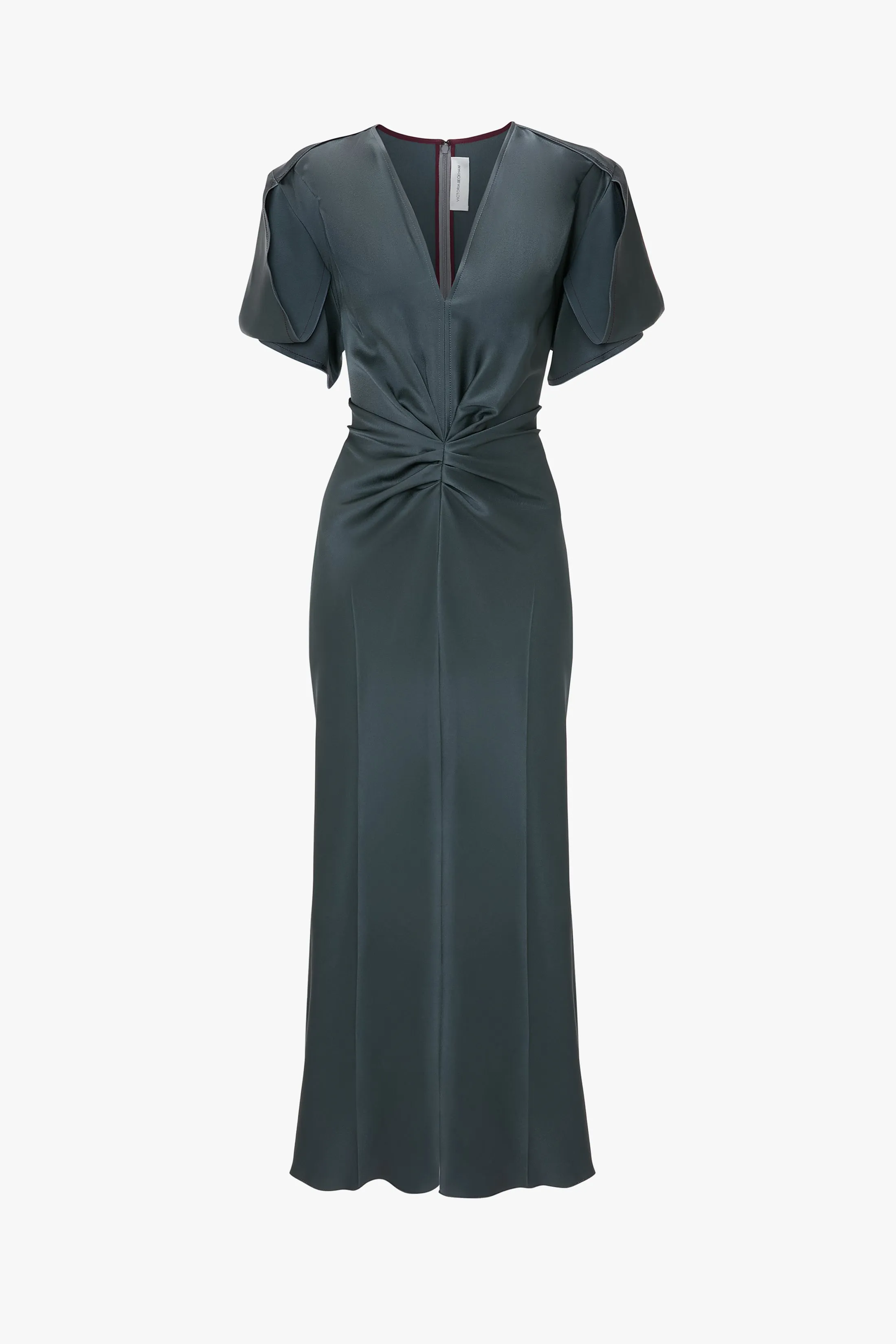 Gathered V-Neck Midi Dress In Graphite sold by Victoria Beckham product image thumbnail 4