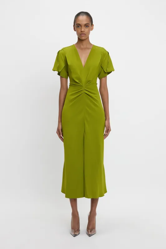 Gathered V-Neck Midi Dress In Parakeet sold by Victoria Beckham