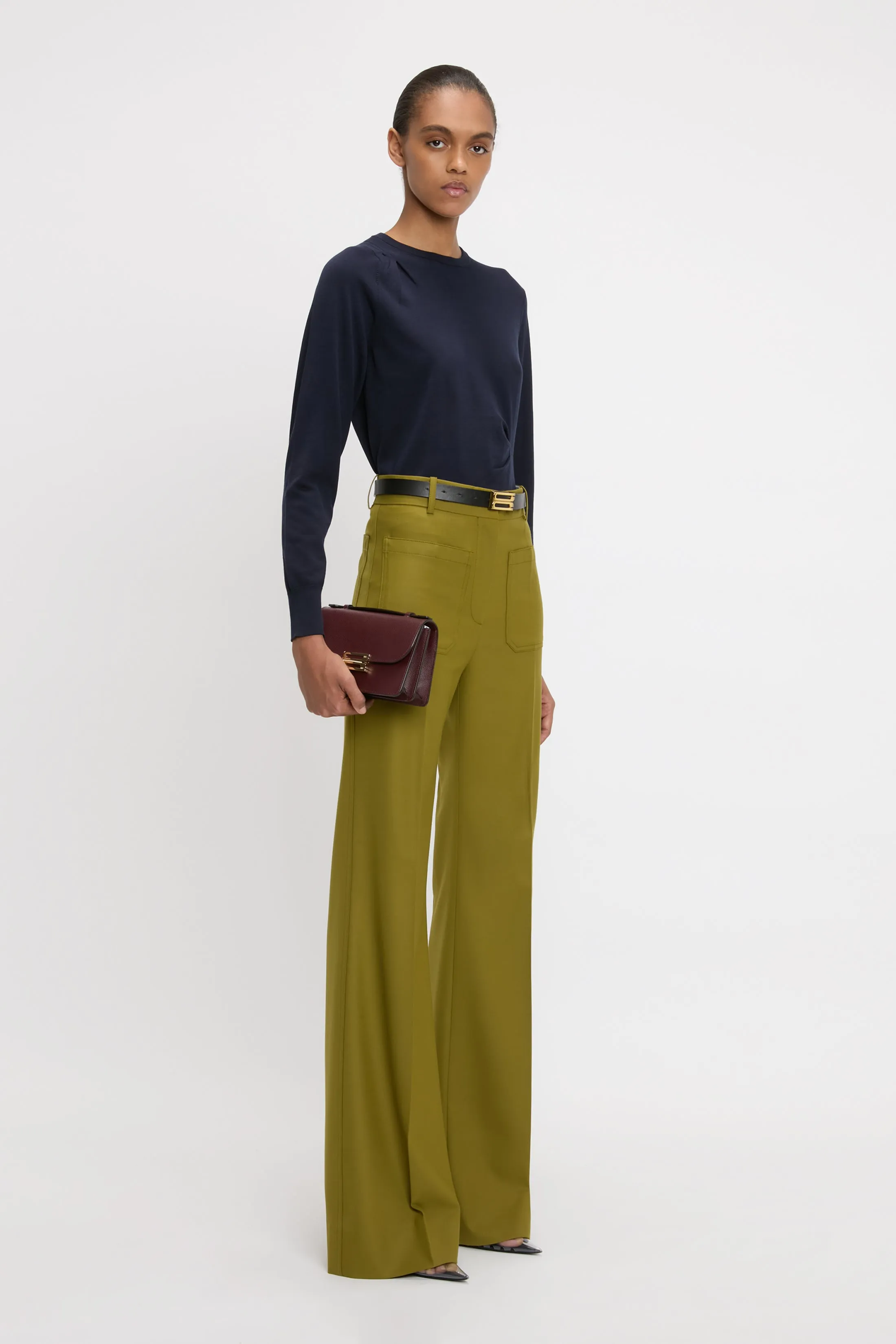 Draped Pleat Detail Crew Neck Top In Navy sold by Victoria Beckham product image thumbnail 2