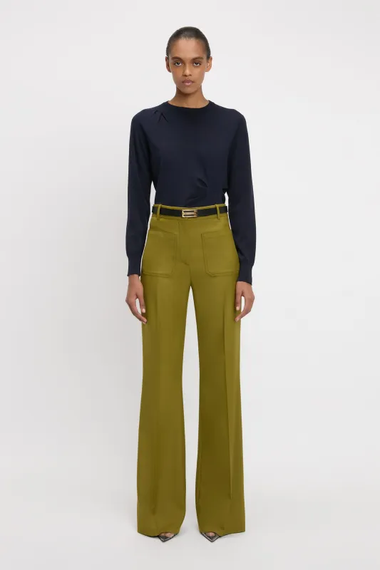 Draped Pleat Detail Crew Neck Top In Navy sold by Victoria Beckham