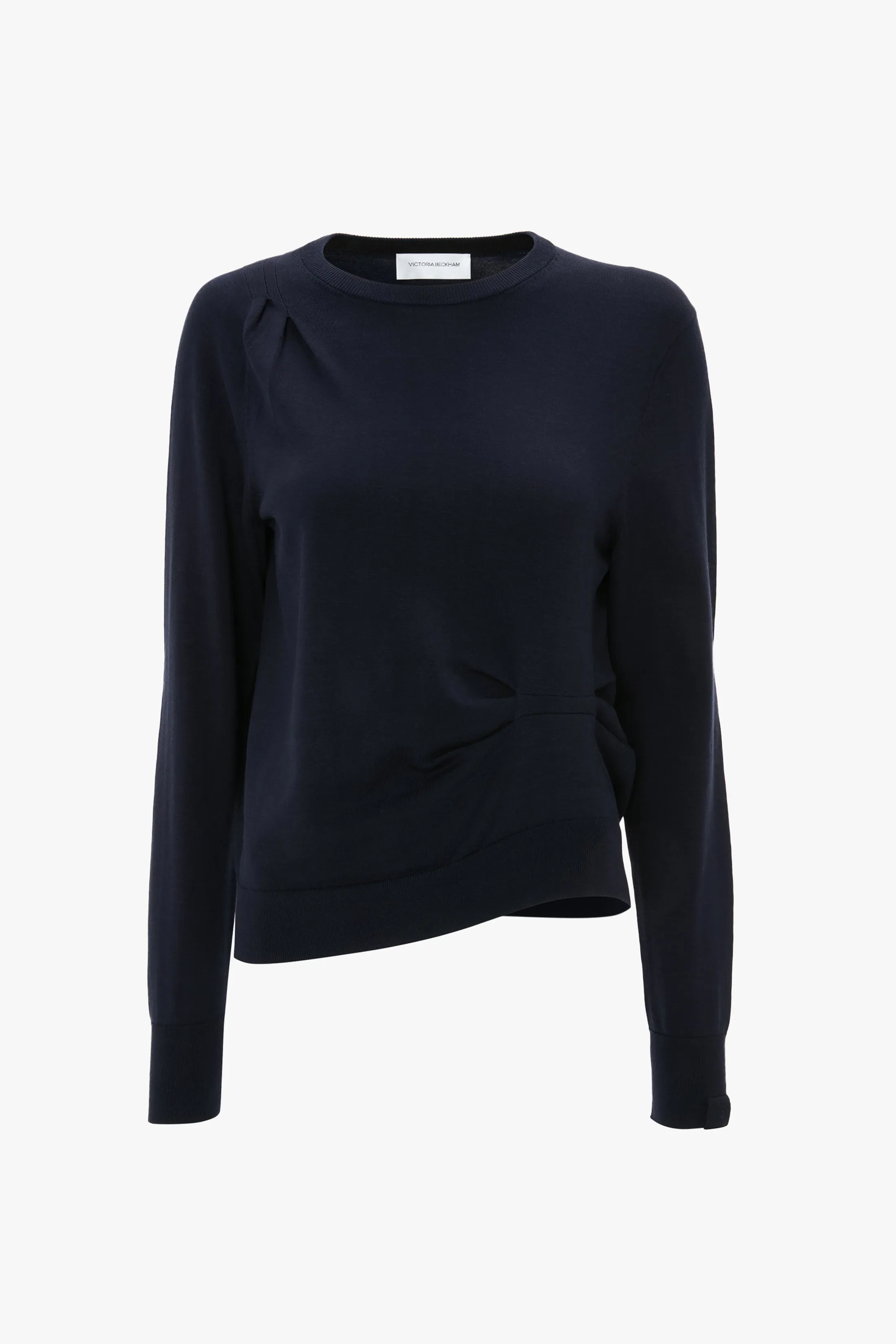Draped Pleat Detail Crew Neck Top In Navy sold by Victoria Beckham product image thumbnail 4