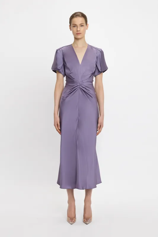 Gathered V-Neck Midi Dress In Iris sold by Victoria Beckham