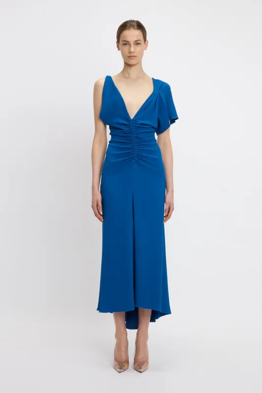 Asymmetric Ruched Detail Midi Dress In Sapphire Blue sold by Victoria Beckham