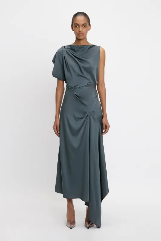 Asymmetric Draped Detail Midi Dress In Graphite sold by Victoria Beckham