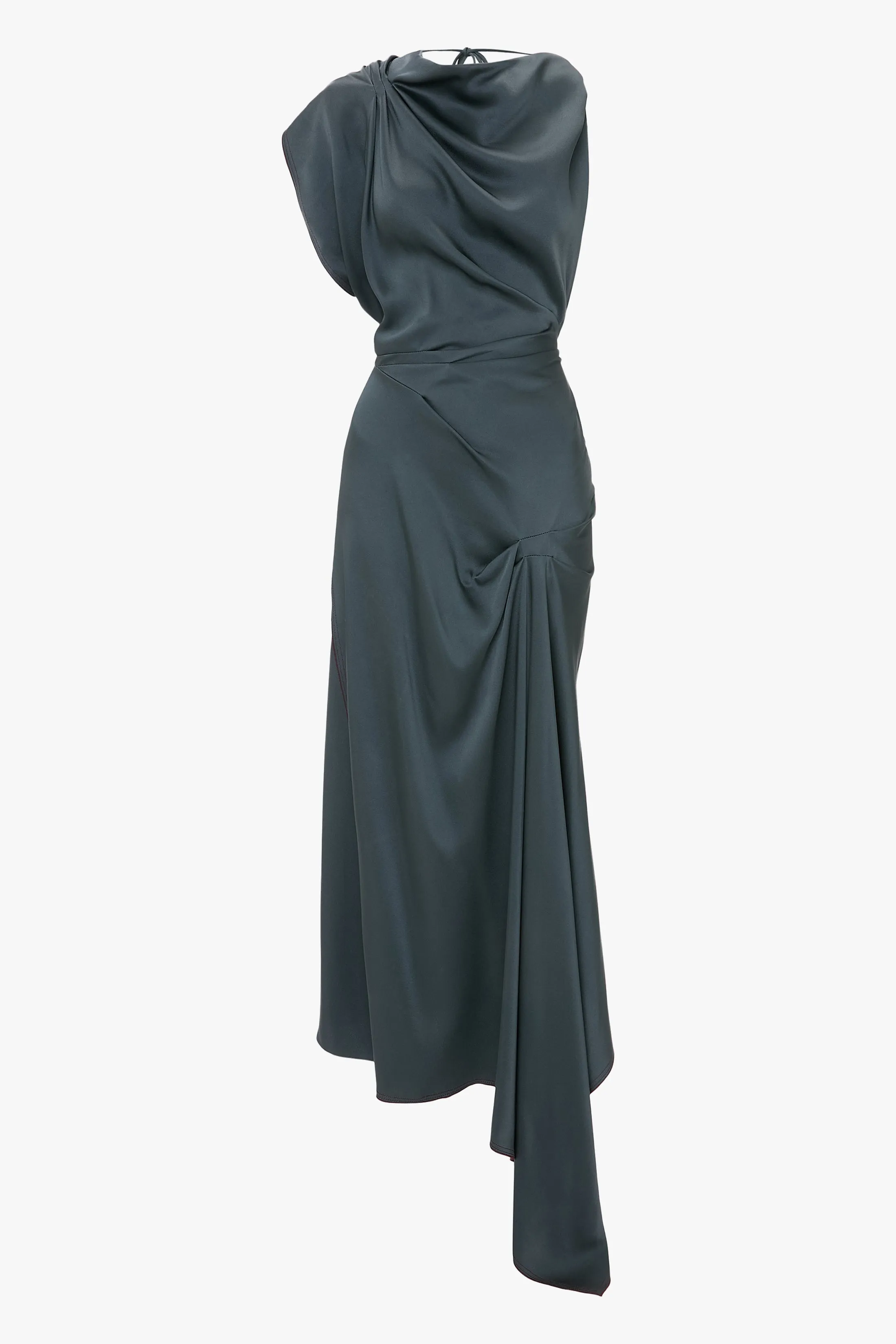Asymmetric Draped Detail Midi Dress In Graphite sold by Victoria Beckham product image thumbnail 4