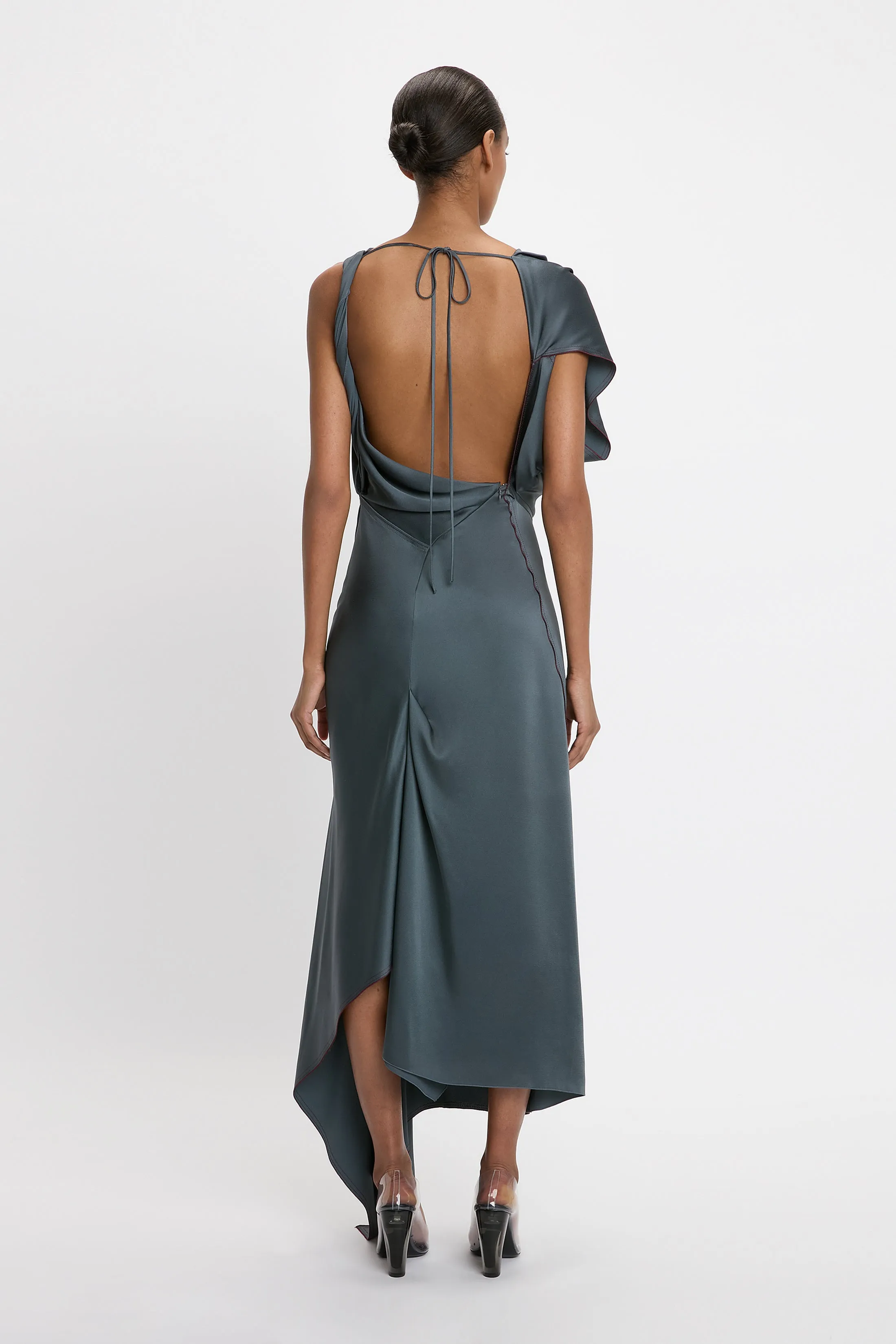 Asymmetric Draped Detail Midi Dress In Graphite sold by Victoria Beckham product image thumbnail 3
