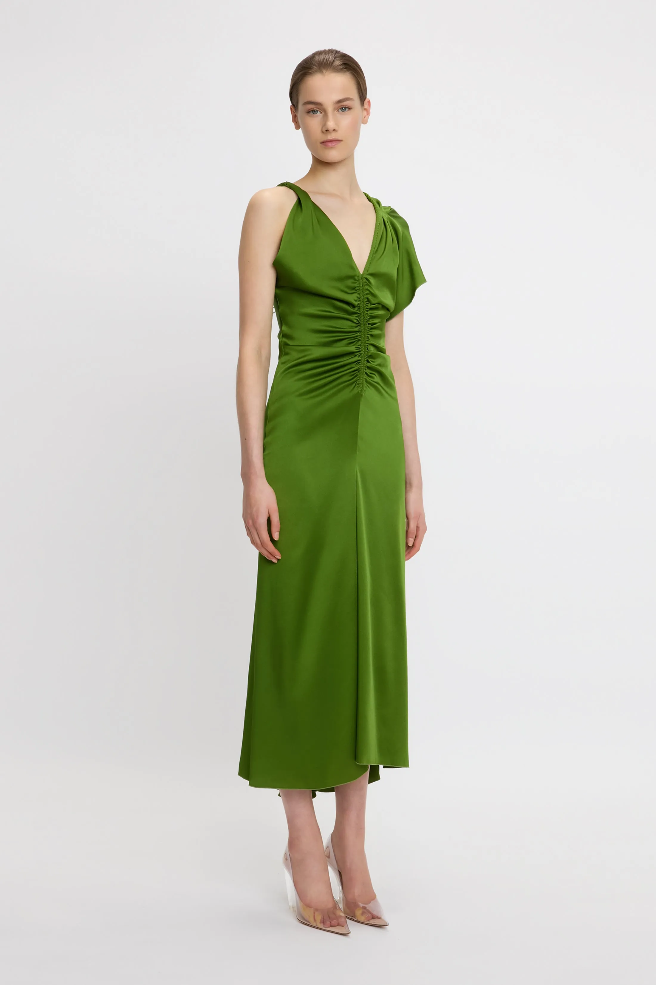 Asymmetric Ruched Detail Midi Dress In Algae sold by Victoria Beckham product image thumbnail 2