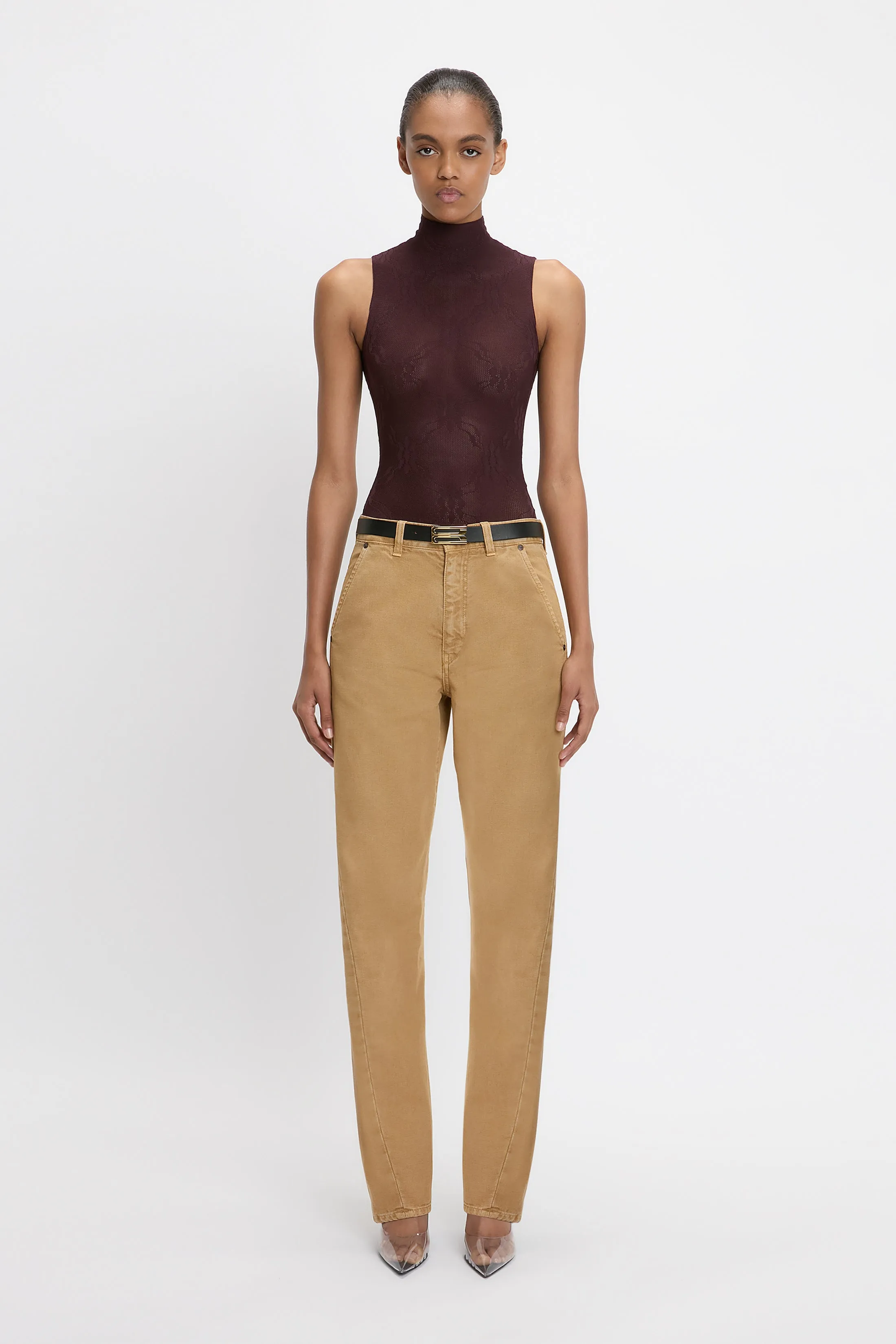 Sleeveless High Neck Bodysuit In Port sold by Victoria Beckham
