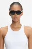 Visor Hinge-Detail Sunglasses In Metalic Chocolate sold by Victoria Beckham