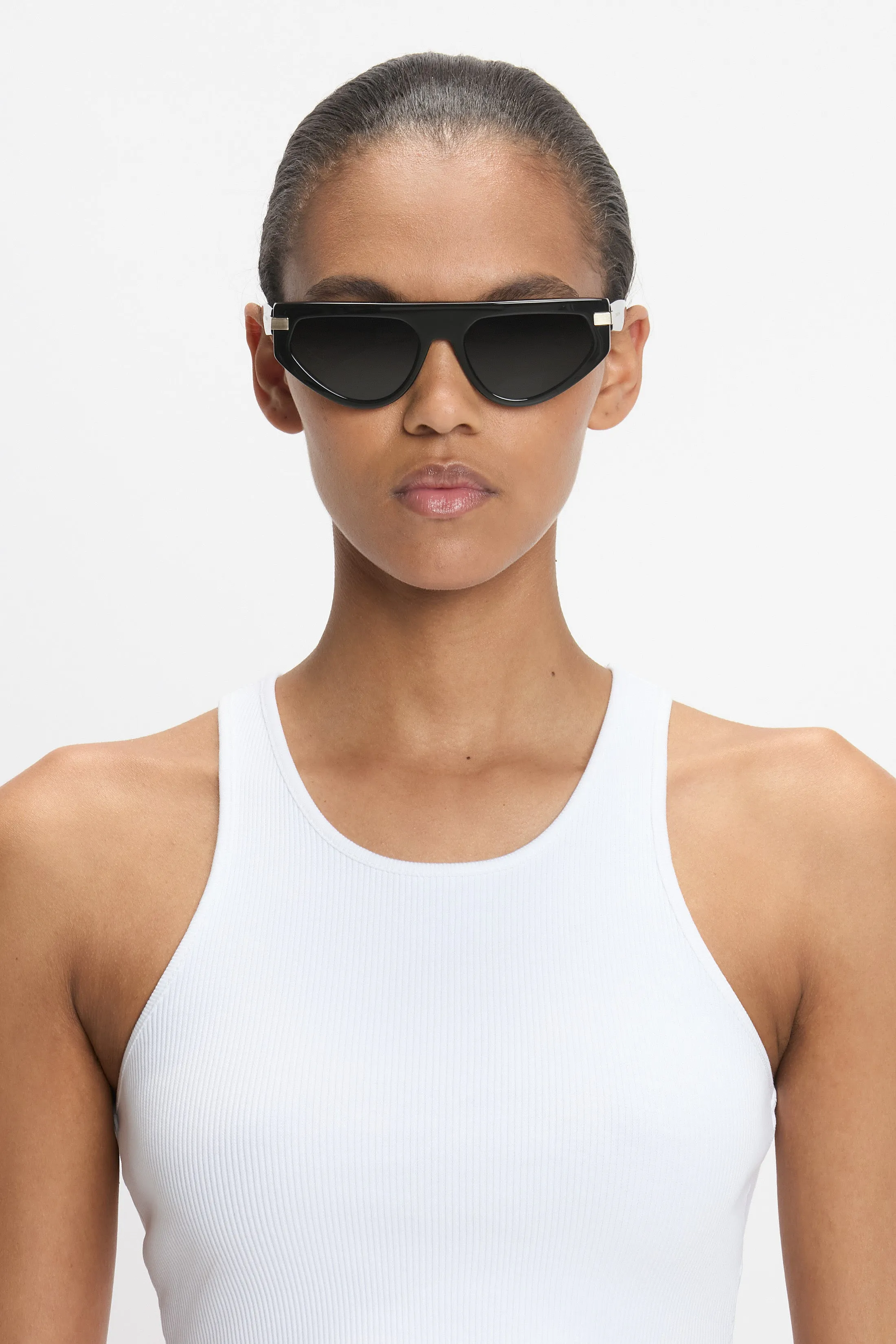 Visor Hinge-Detail Sunglasses In Metalic Chocolate sold by Victoria Beckham product image thumbnail 2