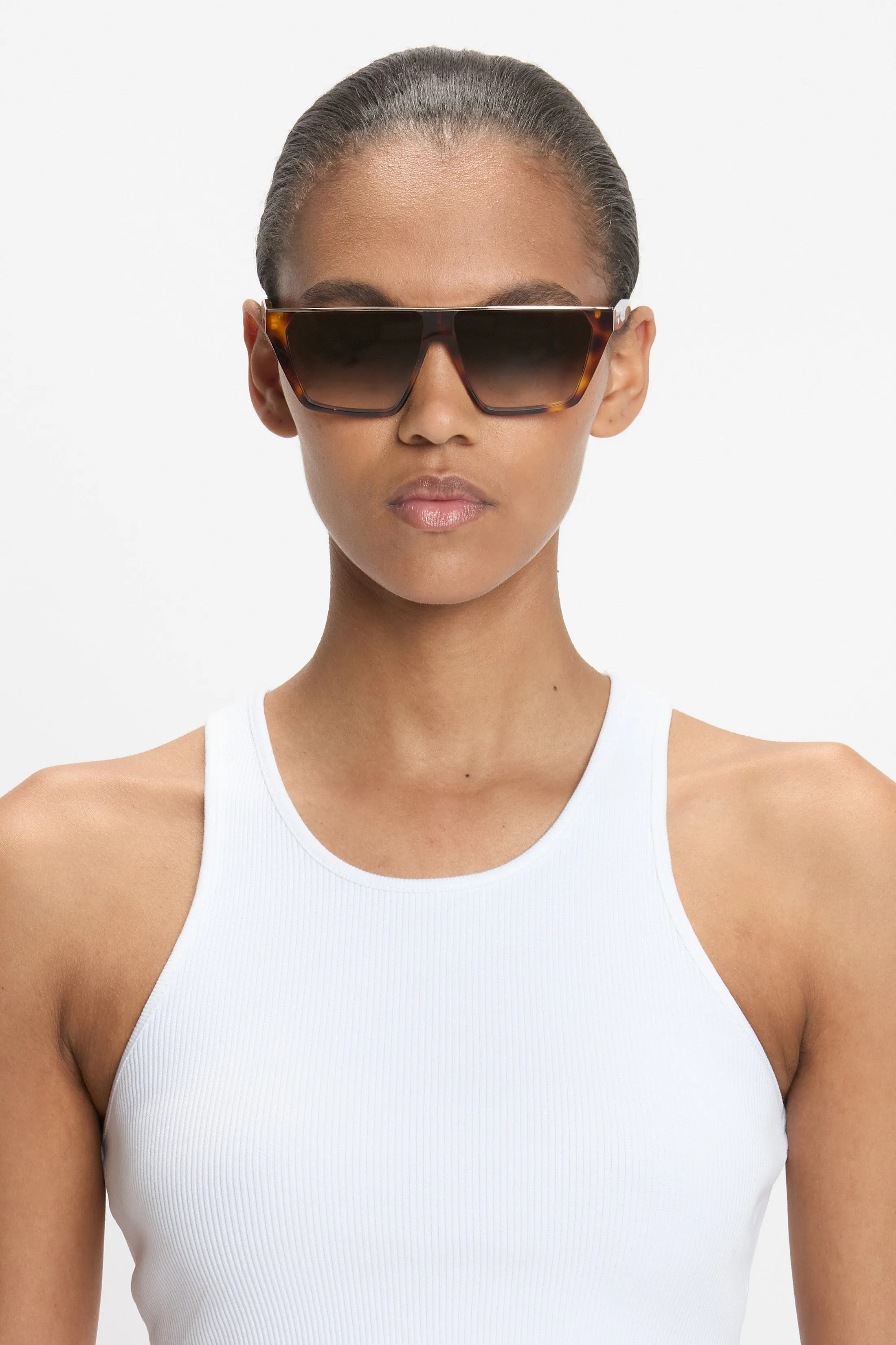 Flat Top Visor Sunglasses In Tortoise sold by Victoria Beckham product image thumbnail 2