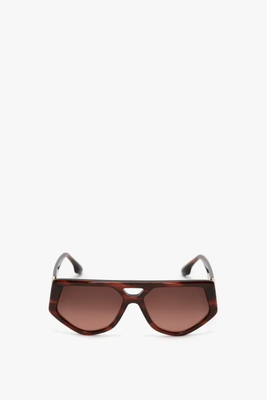 Double Bridge B Frame Logo Sunglasses In Striped Red sold by Victoria Beckham